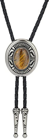 Btilasif Bolo-Krawatte für Herren, Western-Cowboy, Tigerauge, Stein, Indianer-Krawatte, Leder-Krawatte, Kostüm-Zubehör, 5#, Standard