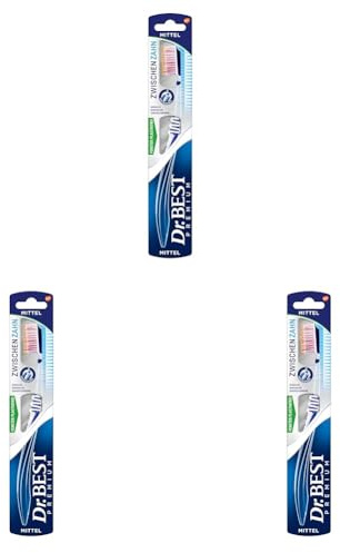 Dr.BEST Zwischenzahn Zahnbürste, Mittel (1 Stück), für eine gründliche Reinigung der Zahnzwischenräume (Packung mit 3)