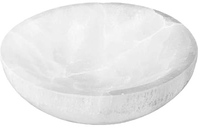 NKlaus Selenit selenit schale, rund 12,5x3cm für Edelsteine, 1 Stück | Handarbeit; für Meditation; für Reiki; für Chakra; Durchmesser: 12,5cm; Gewicht: 530g; 12,5x3 cm; 530g; 12,5cm