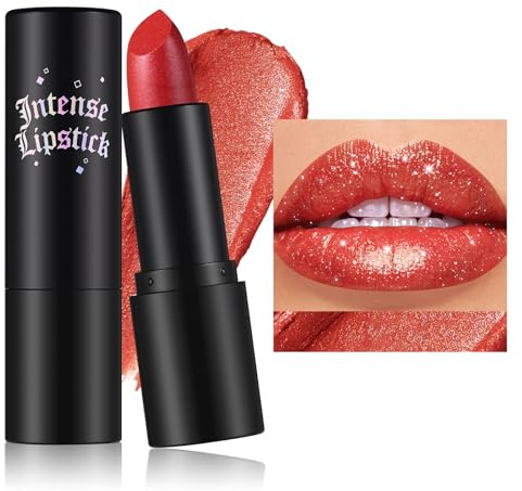 Red Glitter Lipstick, Shimmer Lipstick Lip Stain, Sparkling Dark Red Long Lasting Non-stick Makeup Gift for Christmas Halloween