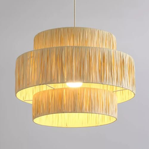 CWVYKNP Lampe À Suspension De Style Nordique Lampe De Table À Manger Simple Lampe Suspendue Tressée en Corde De Paille Naturelle Lustre en Osier Tissé pour Salon, Restaurant Et Îlot De Cuisine