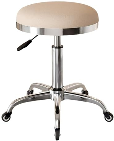360° Drehhocker Hocker Höhenverstellbar, Werkstatt Bürohocker, Ergonomisch Hocker mit Rollen für Salon und Spa, Aus Leder Hocker(Beige)