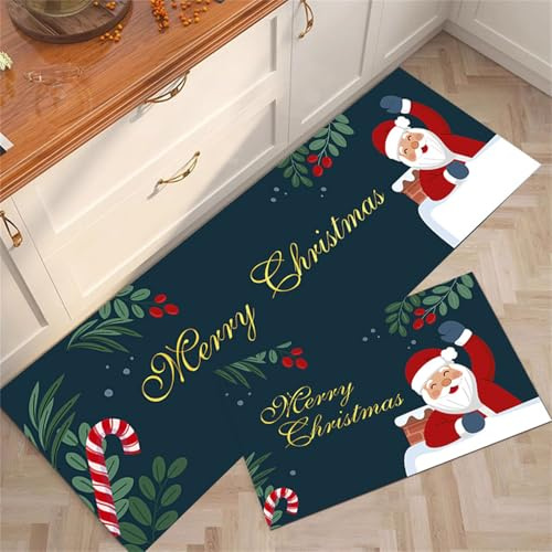 Highdi Küchenläufer Mehrfarbige Weihnachten Saugfähig Läufer Flu Teppich Küche Flur Teppich Läufer,Diatomeenerde Teppich Küche,Küchenteppich Waschbar rutschfest Küche Flur (40x200cm,Grün)