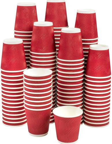 Efforias 500 X 12oz Ripple Coffee Cups - Insulated Triple Walled Takeaway Coffee Cups - Cups for Hot and Cold Drinks for Christmas & Birthdays Parties (Red)