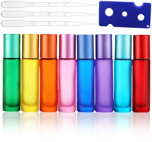 Botella Roll On 8 piezas 5 ml de aceite esencial, botella de rodillo recargable con bola de acero inoxidable, para aromaterapia, perfume, masaje, viaje