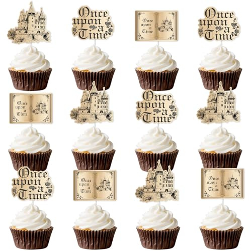 Kreatwow Once Upon A Time Birthday Decorations Vintage Once Upon A Time Cupcake Topper Fairytale Book Party Decoration Castle Opening Magic Book Party Romantic Story Decor for Girls Princess Birthday