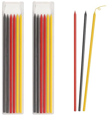 Carpenter Pencil Refills 2.8mm 12 Pack - Deep Hole Solid Leads for Tracer/Pica, Waterproof Woodworking & Construction Pencil Refills, Builder Joiner Marking Tool (3 Colours)