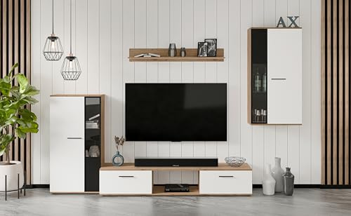 AXLIVING Hochwertige Wohnwand Formilo 240 cm – Modern in Eiche Artisan Weiß