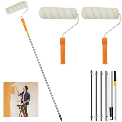 Farbroller190cm mit 2x23cm Walzenköpfen und Teleskopstange - Verstellbares Malerset für Wandfarbe an Wänden Decken Sowie Fassaden