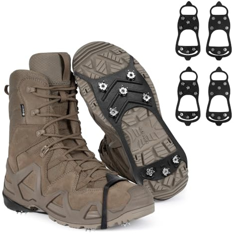 mizikuu 2 Paar Steigeisen, Schuhspikes mit 8 Edelstahl Spikes Wanderschuhe Anti Rutsch Schuhkralle Grödel Bergschuhe Stiefel Leichte Eisspikes Ice Klampen Schuhe Schnee Wandern Schneekette