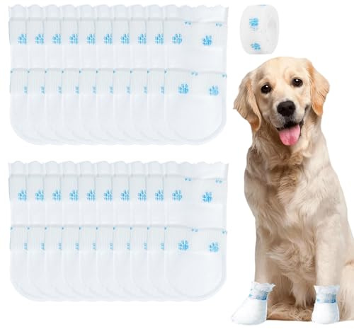 20 Piezas Calcetines Desechables para Perro, Zapatos Desechables para Perros con Vendaje Autoadhesivo, Ajustables Impermeables Botas para Mascotas para Pasear en Interiores y Exteriores