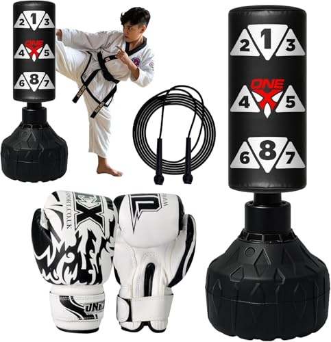 Onex Kids Punch Bag & Gloves Set – 3.5FT Free Standing Boxing Bag for Children Age 4–15 – Indoor/Outdoor Fitness, Training & Active Play