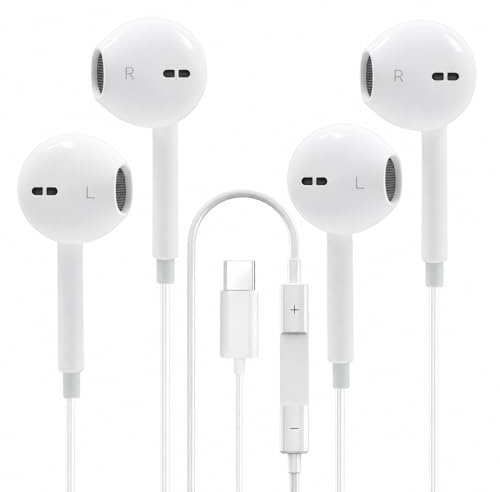 SRLWMYI 2 Pack USB C Kopfhörer für Android, In Ear Kopfhörer mit Kabel USB C, HiFi Stereo Ohrhörer mit Mikrofon und Lautstärkeregler, In EarGaming Headset für PC, Android
