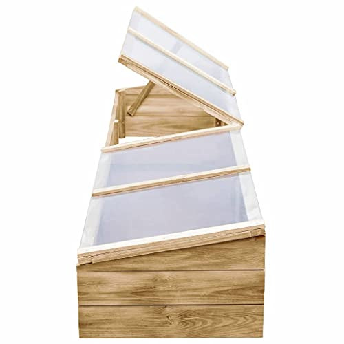 Generic Invernaderos 2 Piezas Madera de Pino Impregnada 200x50x35 Cm, Parterre de Flores , Diseño de Techo , Resistente a la Intemperie, 200 X 50 X 25/35 Cm, con PVC, Fácil de Montar,