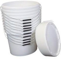 Farb- und Streicheimer oval - 10er Set - mit Deckel - weiß - mit Metallbügel mit Griffrolle - Kunststoff PP, sehr robust - Ideal zum Anmischen und Streichen (5,5 Liter)