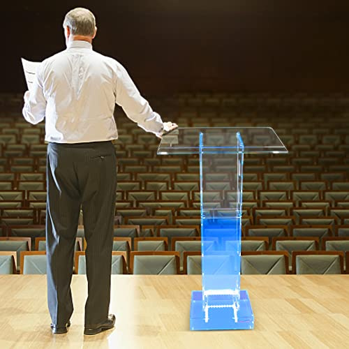 Gdetnysty Pupitre de conférencier Podium clair Chandail Église LED Bureau debout Bureau Bureau Bureau en acrylique transparent Conférence avec compartiment de rangement 60 x 40 cm Pour écoles et