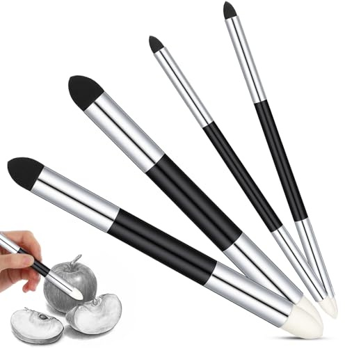 4 Stück Künstler Mischschwamm Stift, Schwamm Radierstift Set, Skizzen Papierwischer, Doppelendiger Maler Spezieller Pastellkreide, Zeichnen Zubehör für Künstler Professionelle Skizze Zeichnen Mischen