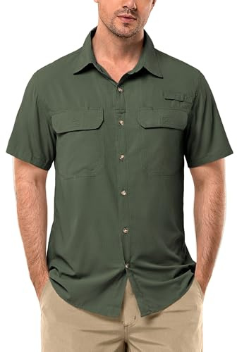 33,000ft Mens Short Sleeved Shirts UPF 50+ Water Resistant Outdoor UV Shirt | Lightweight Summer Shirts, Button Down Hiking Shirts, Cooling, Quick Dry, Breathable, for Casual Safari Fishing Walking