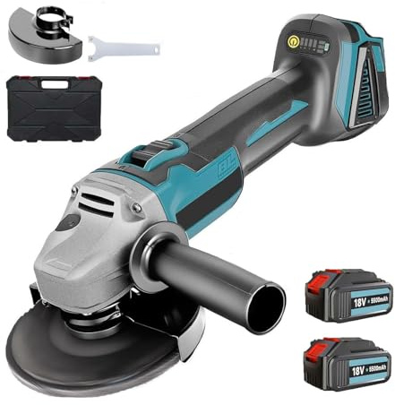 Akku-Winkelschleifer 18V, 500W Bürstenloser Profi-Schleifer, Ø 125mm, Schnellspannschutz, Anti-Vibrationsgriff,2 * 5.5Ah Akku & Ladegerät &Transportkoffer Zum Schneiden, Schleifen, Polieren