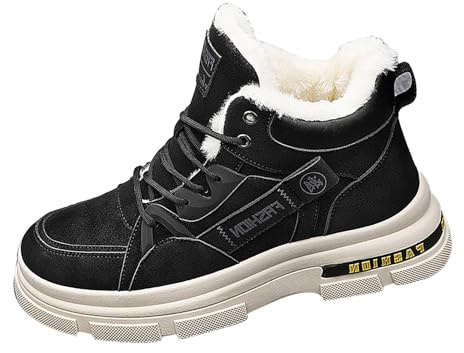 Generisch Winter Boots Men's Warm Winter Boots Lined Hiking Boots Non-Slip Boots Thick Sole Height Increase Thermal Boots Comfortable Snow Boots Round Flat Short Shaft Lightweight Boots, black, 7 UK