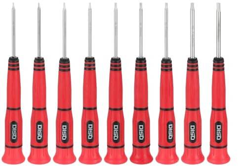 sourcing map Juego de 9 destornilladores Torx de precisión T4/T5/T6/T7/T8/T9/T10/T15/T20 S2 de acero magnético Torx estilo mini destornillador con mango antideslizante de polipropileno para gafas