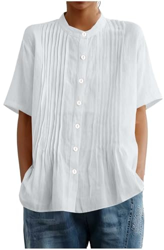 Camicia in Lino da Donna Casual Elegante Sexy Blusa Curvy Cotone Estiva Magliette Oversize Manica Lunga T-Shirt Camicetta Fantasia Cerimonia Camicie per L'Estate Camicetta alla Moda da Spiaggia