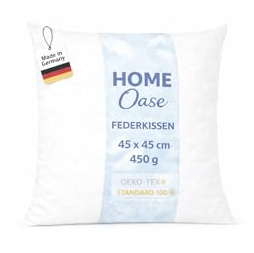 Home Oase Federkissen 45x45 cm (1er Set) - Kopfkissen mit 100% Federfüllung und Bezug aus Bauwmolle, Oeko-Tex Zertifiziert, perfekt für Allergiker und Kinder, 300 g Füllung