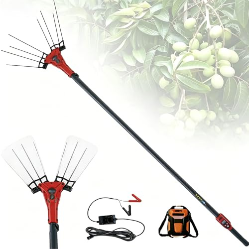 Raccoglitore di olive elettrico da 600 W, raccoglitore di frutta portatile con asta telescopica regolabile (175-270 cm), 2 modalità per frutti morbidi e duri, raccoglitore vibrante per la raccolta