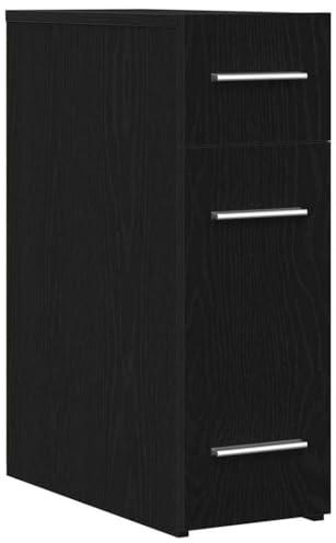 LMTYOENFG Armario farmacéutico negro efecto roble 20 x 45,5 x 60 cm armario nicho de madera con 3 cajones, armario auxiliar estrecho para salón comedor