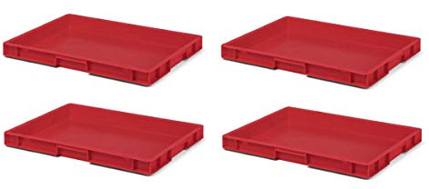 4 Stk. Transport-Stapelkasten TK650-0, rot, 600x400x50 mm (LxBxH), aus PP, Volumen: 7,7 Liter, Traglast: 30 kg, lebensmittelecht, made in Germany, Industriequalität