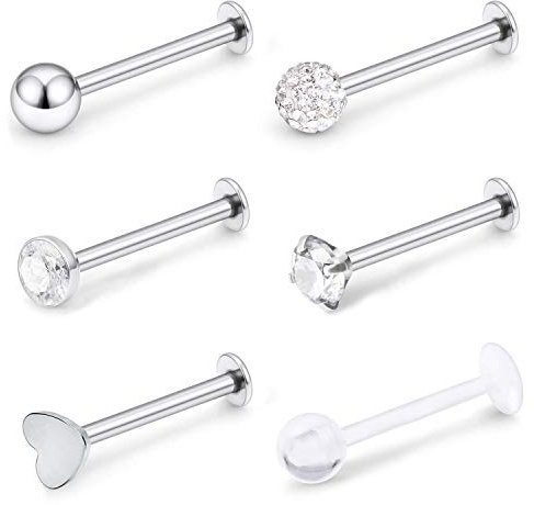 VFUN 16G Chirurgenstahl Labret Studs Monroe Piercing Lippenpiercing Retainer Cartilage Tragus Nail Conch Helix Ohr Barbell Piercing Schmuck with ClOhr Diamond CZ für Damen Herren - Silber