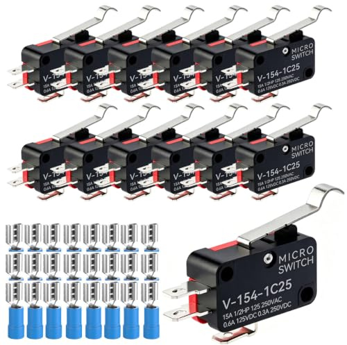 Gebildet 12pcs V-154-1C25 125V/250V 15A Momentaneo Micro Interruttore,Finecorsa SPDT 3Pin,1NO 1NC Mini Interruttore a Levetta Pulsante Tipo+24pcs Terminali