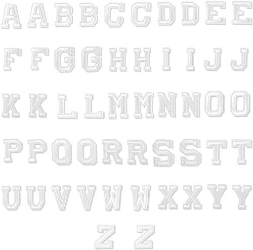 LUTER 52 Stück Bügelbilder auf Buchstaben, Patches, Alphabet, zum Aufnähen auf Applikationen, mit dekorativen Reparaturflicken, Buchstaben A-Z, bestickt, für Hüte, Schuhe, Taschen (weiß)