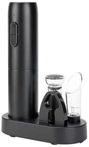 Electric Wine Opener Set with Charging Base, Rechargeable Automatic Corkscrew Bottle Opener with Pour, Preserver Vacuum Stopper, Foil Cutter, USB Charging Cable