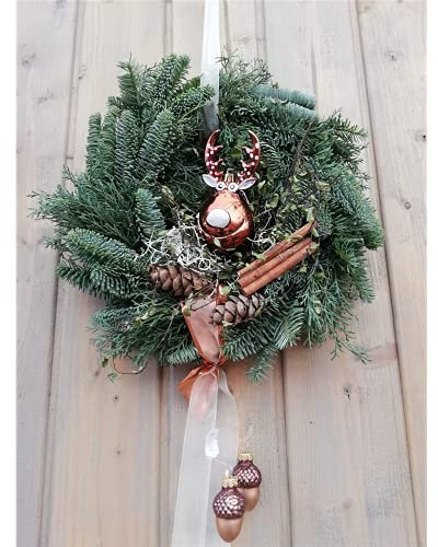 Blumen Eber Winterlicher Türkranz oder Wandkranz Rudolph - Naturkranz mit Dekor, ca. Ø 25 cm - 25 cm