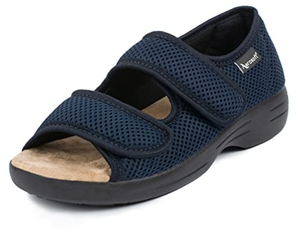 Aerosoft Reha-Sandale Stretch 06 Damen Klettverschluss Weite G-H rutschhemmend (blau, numeric_41)