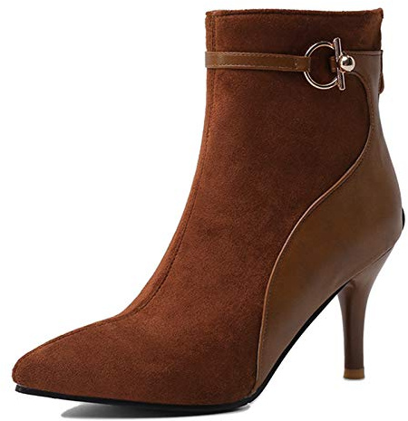 Vrupons Botines de tacón fino con punta puntiaguda para mujer, marrón, 37 EU