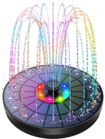 AISITIN Fontana Solare da Giardino Esterno 5,5W con Luci LED - Pompa ad Energia Solare con 7 Effetti Ugelli e 4 Fissatori - Galleggiante Fontana Solare per Laghetto/Stagni/Vasca Uccelli/Giardino