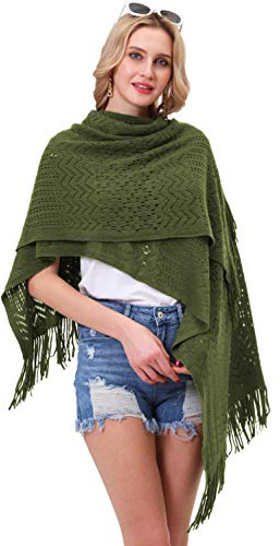 soul young Chale Femmes Tricot Gilet Poncho Pashmina Cape Grande Soiree(Taille unique,Armée verte)