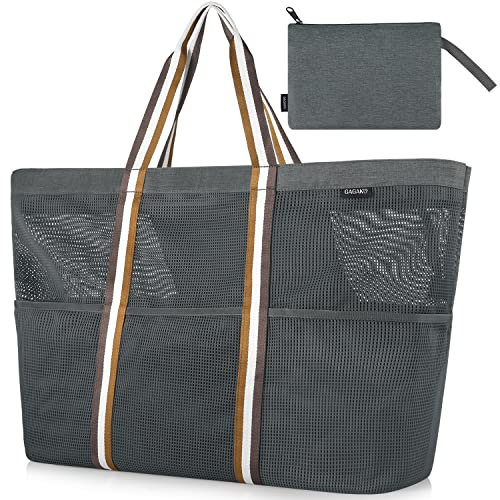 GAGAKU Extra Groß Badetasche XXXL Familie Strandtasche mit Reißverschluss Strandtasche Mesh Beach Bag Schwimmbadtasche für Strand Reisen - Grau