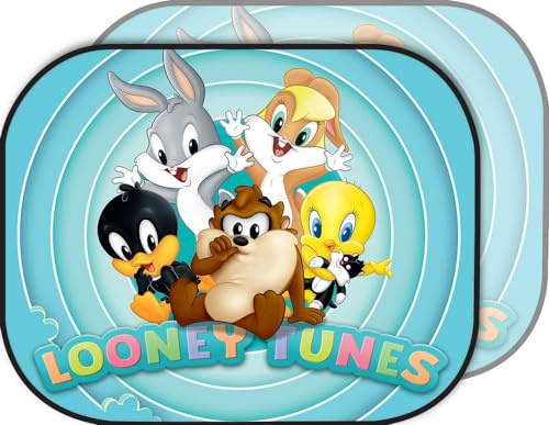 Tataway Par de toldos Laterales de Coche Baby Looney Tunes de 44 x 35 cm, protección Solar para niños con gráficos de Bugs Bunny, Daffy Duck y Sus Amigos