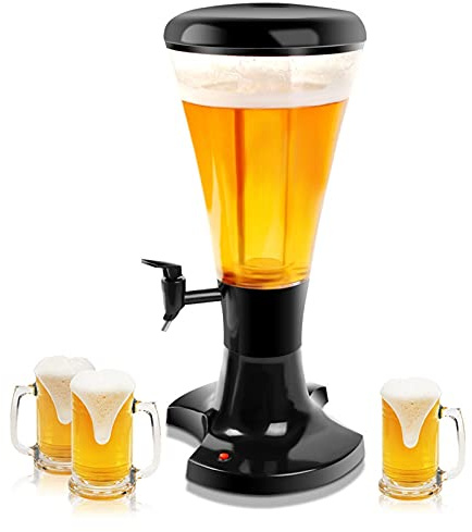 SXA Columna De Cerveza 3L con Refrigeración con Hielo, Torre De Cerveza con Luz LED, Dispensador De Cerveza, Dispensador De Bebidas con Grifo, Columna De Beber Ideal para Fiesta, Bar Y Hogar