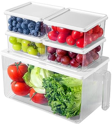 Kühlschrank Organizer Gemüse,Frischhaltedosen mit Deckel,Kühlschrank Aufbewahrung Obst für Küchen,Aufbewahrungsbox Kühlschrank,Kuhlschrankorganizer Set Stapelbar,Speisekammer,Gemischt Gemüse,BPA Frei