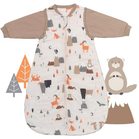 Schlummersack Schlafsack Ganzjährig 110 cm Bergtiere | Babyschlafsack Mit Ärmel Abnehmbar 2.5 Tog | Ganzjahres Schlafsack Baumwolle