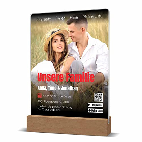 Nachtlicht im Netflix Design mit Foto und LED Beleuchtung | Foto Nachtlicht mit personalisiertem Text als Titel, Namen und Beschreibung | bunte LED Beleuchtung (dimmbar) | tolle Geschenkidee