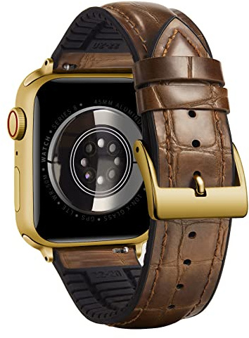 BINLUN Kompatibel mit Apple Watch Armband 49mm 46mm 45mm 44mm 42mm 41mm 40mm 38mm Alligator Leder und Silikon Lederarmband Kompatibel mit iWatch Ultra3/2/1 SE3/2/1 Series 11 10 9 8 7 6 5 4 3 2 1