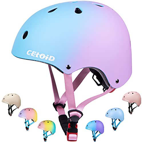 CELOID Cykelhjälm för barn, småbarn skateboardhjälmar för åldrarna 5-8-9 år pojkar flickor, justerbar multisport cykel skateboard rullskridskoåkning scooter balanscykel hjälm, blå rosa