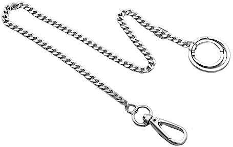 PLABBDPL Schlüsselanhänger mit langer Kette für Geldbörse, Hosenkette aus Edelstahl, silberner Gliederkette für Damen und Herren, mit Karabinerhaken