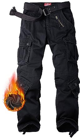 siyecaoo Damen Cargohose Winter Warm Fleece Gefüttert Baumwolle Wanderhose Multi Taschen Outdoorhose Workwear Reißverschluss Armee Militär Relaxed-Fit Trekkinghose Black 8-Tag 38
