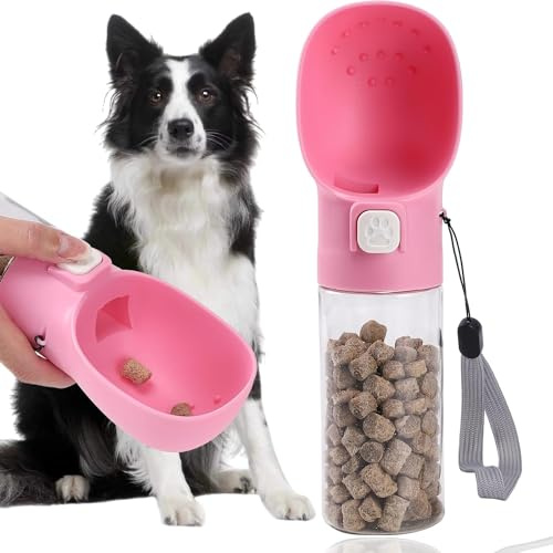 Colorday Handheld Dog Feeder Treat Dispenser with Built-in Clicker & Treat Pouch. for Training Walking Hiking Traveling. (10 OZ, Pink)